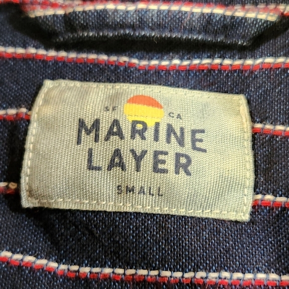 Marine Layer Shirt Mens Small Blue Red Striped Button Up Short Sleeve Cotton - Picture 2 of 9
